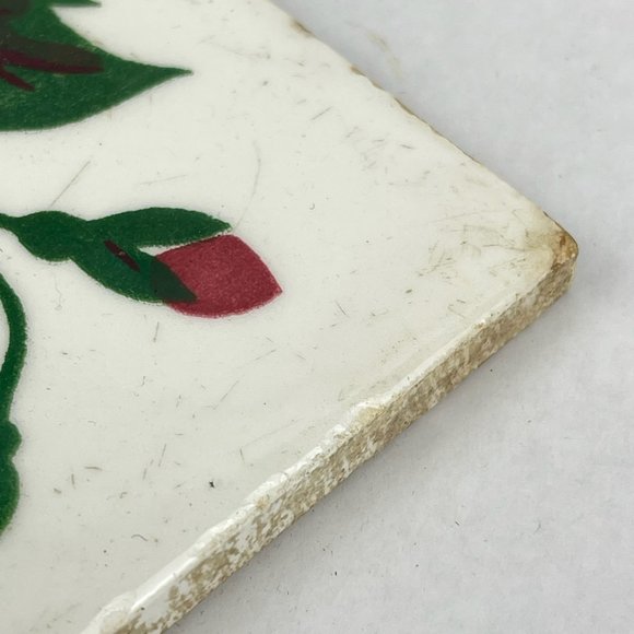 Vintage Wheeling Cushion Hand Painted Hibiscus 6" Square Tile Trivet - Picture 7 of 12